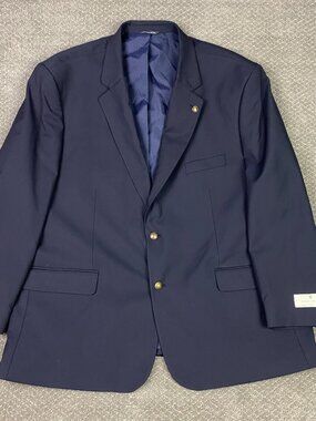 Oak Hill Blazer Sport Coat Mens 54L Navy Blue Perfect Fit Metal Buttons Long NEW